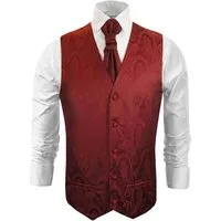 Paul Malone Anzugweste Herren Hochzeitsweste mit Plastron Set 2tlg paisley - Bräutigam (Set, 2-tlg., mit Weste und Plastron) weinrot V1, Gr. 50 (S)