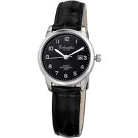 Eichmüller Quarzuhr Damenuhr schwarzes Zifferblatt, Lederarmband, 28 mm, elegant 7031-04