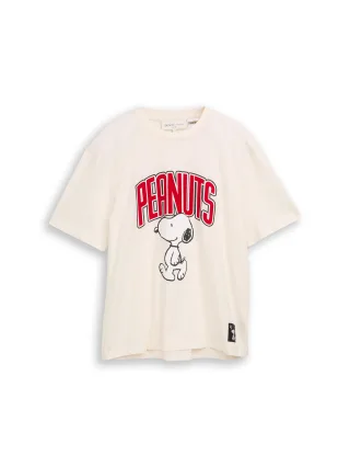 Denim Tom Tailor - Relaxed Fit T-Shirt mit Snoopy-Print gardenia white - Gr. - XXL