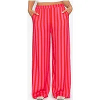 SASSYCLASSY Stoffhose Gestreifte Hose mit weitem Bein Damen Lässige Hose im Streifenlook mit elastischem Bund pink