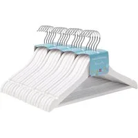 SONGMICS Kleiderbügel Kinderkleiderbügel, 35cm lange Bügel, Massivholz, 360° drehbar Haken, (20-tlg), mit rutschfestem Hosensteg und Einkerbungen, Weiß