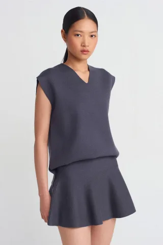 Damen Ripp-Strick V-Ausschnitt Pullover-Weste