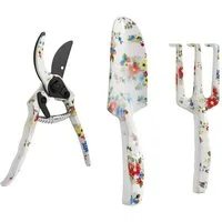 Outsunny Gartenpflege-Set 7 Stück, aus Metall, mit Blumenkelle, Handrechen, Gartenschere, Gartengeschenke für Frauen und Männer Mehrfarbig
