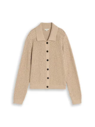 Tom Tailor - Cardigan mit Polokragen Gravel Beige - Gr. - S