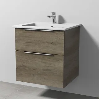 Sanipa 3way Keramik-Set Venticello Keramik-Waschtisch und Unterbau mit 2 Auszügen, Eiche-Nebraska UM32137