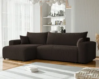 Ecksofa mit Schlaffunktion LUNA MAX in Stoff Poso Dunkelbraun Ottomane Links
