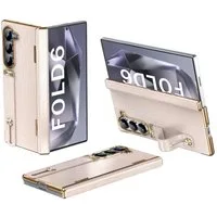 Wigento Handyhülle Für Samsung Galaxy Z Fold6 Hülle mit Handschlaufe Halterung Case Rosa, Hybrid Design Handy Schutz Hülle