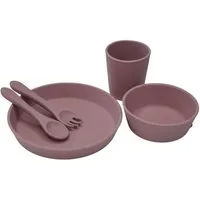 Zayno Kindergeschirr-Set Silikon-Geschirrset für Kinder "Tischlein Deck Dich" in Altrose (5-tlg), 1 Personen, Silikon, BPA-frei und LFGB-konform