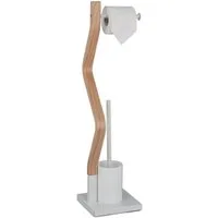 relaxdays Toilettenpapierhalter WC Garnitur Stahl & Holzoptik