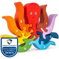WIESEN.design Lernspielzeug Zahlenpuzzle Kleine Krake, Montessori Spielzeug ab 3 Jahre, Holzpuzzle, DIN EN71 geprüft, Speichel- und schweißfest, gratis Versand