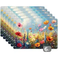 MuchoWow Platzset Blumen - Natur - Botanik - Kunst, (6-St), Platzsets, Tischset, Abwaschbar, Tischsets, Platzdeckchen