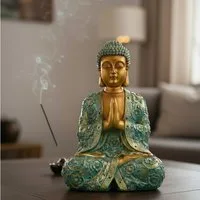 MF Buddhafigur Buddha Statue Mintgruen Gold Polyresin 41cm Meditierende Figur (1 St)