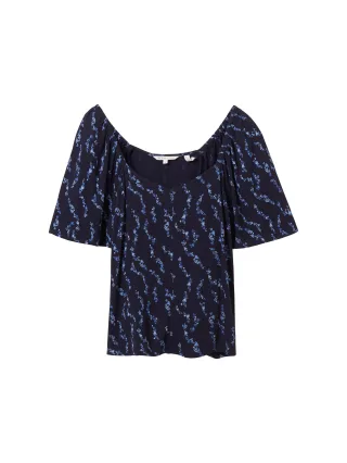 Denim Tom Tailor - Bluse mit Livaeco navy blue heart print - Gr. - XS