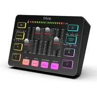 FIFINE Mischpult Gaming Audio Mixer, Streaming RGB PC Mixer mit XLR Mikrofon Interface, individuelle Steuerung, Lautstärkeregler, Stummschaltungstaste