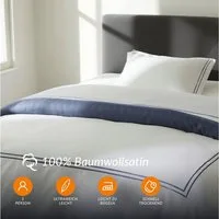Pure cottom Bettwäsche Baumwoll-Satin Bettwäsche dunkelblau/weiß, Baumwoll-Satin, verschiedene Größen