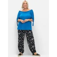 Sheego Jerseyhose Schlupfhose mit Blätterprint und breitem Smokbund