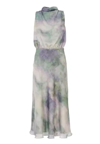 SWING - Cocktailkleid aus bedrucktem Satin mit Drapierungen an der Schulter eucalyptus green/ivory - Gr. - 42