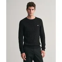 Gant Strickpullover COTTON CABLE C-NECK mit Wappen-Logostickerei auf der Brust