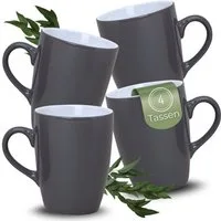 matches21 HOME & HOBBY Tasse Kaffeetassen 4er Set aus Keramik 340ml, Teetassen in Grau, 4-tlg., Keramik, Moderne Kaffeebecher Spülmaschinenfest & Mikrowellengeeignet