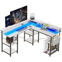 BBWL Computertisch L-förmiger Gaming-Schreibtisch mit LED, Steckdose, Monitorständer, 140 x 140 x 85 cm,mit Ablagefach, langer 2-Personen-Schreibtisch