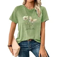 PYLIKE Kurzarmbluse Damen Sommer Casual t shirt mit Schmetterling Print-Shirt