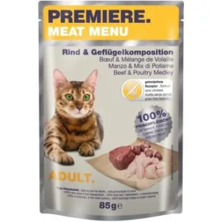 PREMIERE Meat Menu Nassfutter Katze Adult Rind und Geflügelkomposition 24x85 g