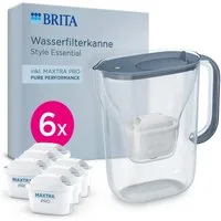 BRITA Wasserfilter Kanne Style Essential steinblau - 6x BRITA MAXTRA PRO Pure Performance, Kühlschrankgeeignete Filterkanne (2,4l) filtert Verunreinigungen etc