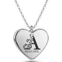 BS Schmuckdesign Kette mit Anhänger mit Gravur Personalisierte Halskette Damen Namenskette Herz Initiale (persönliche Gravur), inkl. Geschenkbox