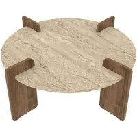 Skye Decor Couchtisch Siam Afrolli (1-St., 1 Tisch), Breite 90 cm, Travertin Walnuss Optik, Geräumige Tischplatte