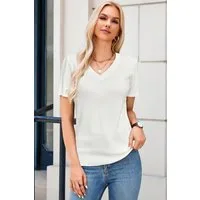 Arach&Cloz Kurzarmpullover Damen Pullover Wollmischung Kurzarm V Ausschnitt Basic-Pullover