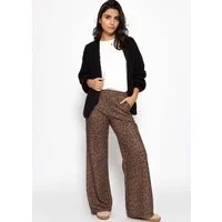SASSYCLASSY Stoffhose Weite Hose mit Leo-Print für Damen Moderne Jerseyhose mit elastischem Bund und High Waist Sitz Braun