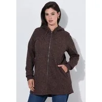Ulla Popken Sommerjacke Strickfleece-Jacke Schriftzug Kapuze Langarm