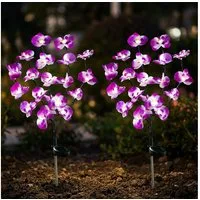 Haushalt International LED Solarleuchte, LED-Leuchtmittel fest verbaut, Kaltweiß, Tageslichtweiß, 2x Solar Steckleuchten LED Gartenlicht Orchidee Blume
