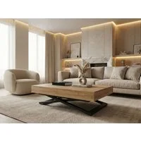 WFL GROUP Couchtisch Cavetta U höhenverstellbar ausziehbar mit schwarzen Metallbeinen (MADE IN EU, erhältlich in einer Größe – 120x80x27-76 cm, ausziehbar auf 200 cm), industrial Tisch in Holzoptik für Küche, Esszimmer oder Wohnzimmer