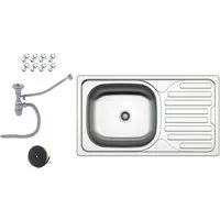 Faizee Möbel Edelstahlspüle Edelstahlspüle 76x44 cm Armatur Wählbar inkl. Siphon-Set, Eckig
