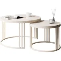 Lookway Couchtisch LORI 2in1 HOCHGLANZ, runder Couchtisch mit kaschmirfarbenem Gestell (2er Set), Durchmesser: ⌀70 cm und ⌀50 cm