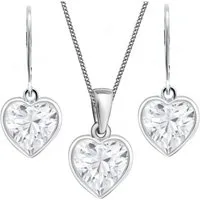 Goldene Hufeisen Schmuckset Zirkonia Weiss Herz Brisur Ohrringe Anhänger 40cm Kette 925 Silber (4-tlg, inkl. Geschenk-Etui), Mädchen Geschenkset