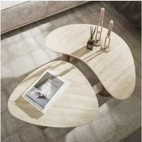 LEVEN Lifestyle Couchtisch TerraVita 2´er Set organische Form Tischplatte Travertin Optik (2´er Set), Tischplatte Travertin Optik aus hochwertiger Keramik