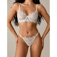 Elegant Love Set: Bügel-BH Sexy Dessous-Set aus bestickter Spitze - Unterwäsche Set (Set, 2-tlg., mit Tanga) BH mit String, Lingerie Set