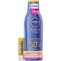 Nivea Sun Sonnenschutzlotion Schutz & Pflege Lotion LSF50+ mit Labello Sun Gratis, 2-tlg., mit Vitamin C & Hyaluron für doppelten Zellschutz