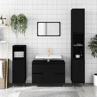 furnicato Badkommode Badezimmerschrank 80x33x60 cm Schwarz aus Holzwerkstoff und Eisen (1 St), Feuchtigkeitsbeständiges Badregal mit 4 Schubladen und Wandhalterung