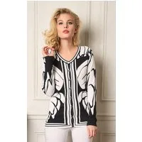 Passioni Cardigan Cardigan mit grafischem schwarz-weißem Blätterdruck
