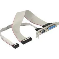 Slotblende Parallel 25 Pin Header + Seriell 9 Pin Header > Parallel Buchse + Seriell Stecker grau, 30cm Kabel