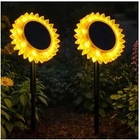 GLOBO LIGHTING LED Solarleuchte, LED-Leuchtmittel fest verbaut, Warmweiß, 2x Solarleuchte Stecklampe Sonnenblume schwarz gelb LED