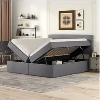Flieks Polsterbett, Boxbett Doppelbett mit Stauraum Leinen 140x200cm