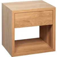 Woodek Design Nachttisch HUGO, elegantes Wandregal im skandinavischem Design H39 x B39 x T30cm (Ablagetisch aus matt lackiertem massivem Eichenholz, 1-St., schwebender Wandschrank), Nachtkommode mit Schublade und Ablage