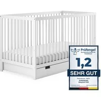 Ehrenkind Babybett PUR aus massivem Buchenholz, flexibel höhenverstellbar, Gitterbett, Kinderbett 9-Fach höhenverstellbar mit entnehmbaren Stangen Baby Bett