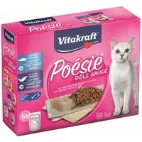 Vitakraft Katzenfutter Poesie DeliSauce, Multipack Fisch, 6 Beutel, Nassfutter für: Katzen