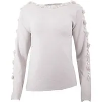 Passioni Strickpullover mit U-Boot-Ausschnitt, Bommel und Perlenverzierung