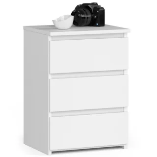 Akord Nachtschrank, Weiß, Holzwerkstoff, Nachbildung, 3 Schubladen, Rechteckig,Rechteckig, 40x57x35 cm, Schlafzimmer, Nachttische